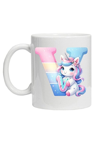 CRD PRINT Personalized ceramic mug with initial and unicorn (letter V) - 330 ml
