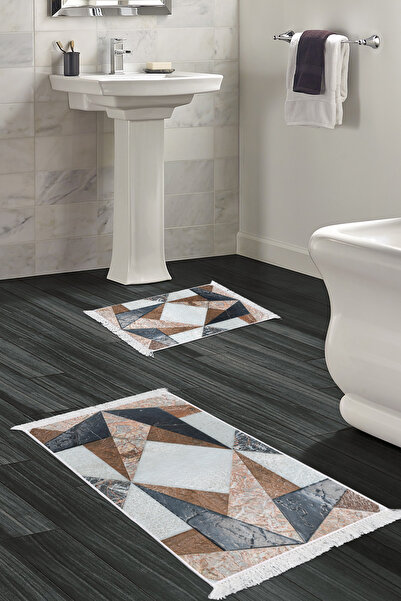 Alanur Home Non-Slip Base Djt Toilet Set Star Cotton Fringed Geometric E5028 Colorful