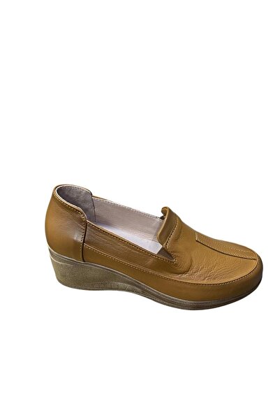 güven kundura Women's Khaki Leather Full Orthopedic Ballet Shoes