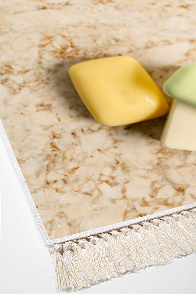 Alanur Home Non-Slip Base Djt Toilet Set Star Leather Fringed Marble E5033 Cream