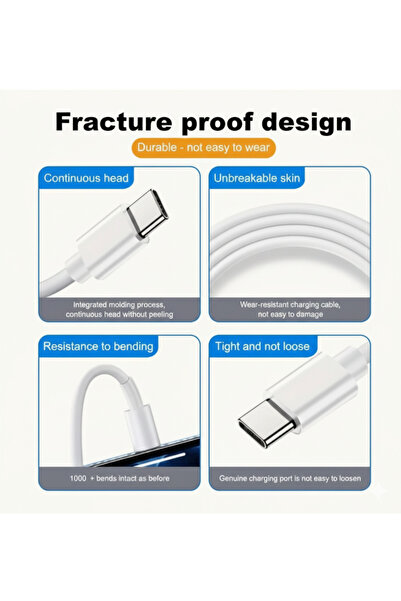 Generic USB Type-C Cable 5A - High-Speed Power and Data Sync (White, 1m)