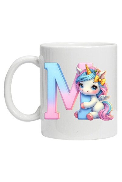 CRD PRINT Personalized mug with initial print + unicorn, letter M, white ceramic, 330 ml