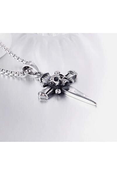 voyageaccessory Gothic Punk Dagger Skull Stainless Steel Skull Pendant