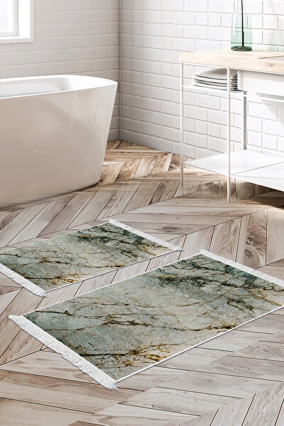 Alanur Home Non-Slip Base Djt Toilet Set Star Cotton Fringed Marble E5031 Colorful