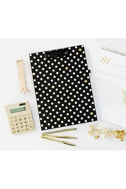 kate spade new york Foldable Writing Clipboard, Black Dot Folio with Notepad, Pen Loop & Pocket