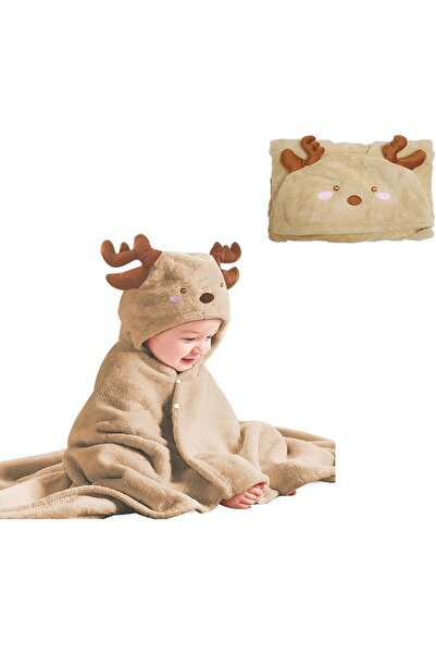 XICEN Toddler Hooded Baby Towel 140×70 cm, Super-Absorbent Soft Bath Blanket (Beige Deer)