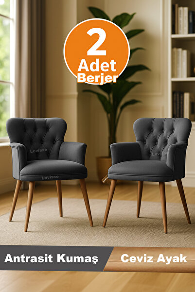 LOVİSSE HOME 2 Adet Antasit Ceviz Ayaklı Berjer Tekli Koltuk Ofis / Balkon – Bekleme koltuğu