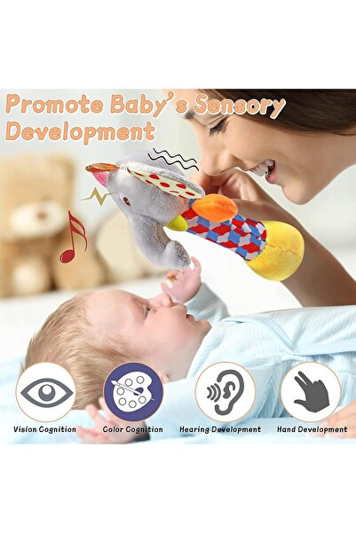 X SPRING Soft Baby Rattles - 2-Pack Elephant & Lion, Hand-Grip Sensory Toys for 0-6 Months