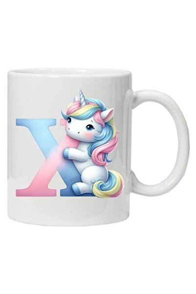 CRD PRINT Personalized Mug with Initial + Unicorn (Letter X) — White Ceramic, 330 ml