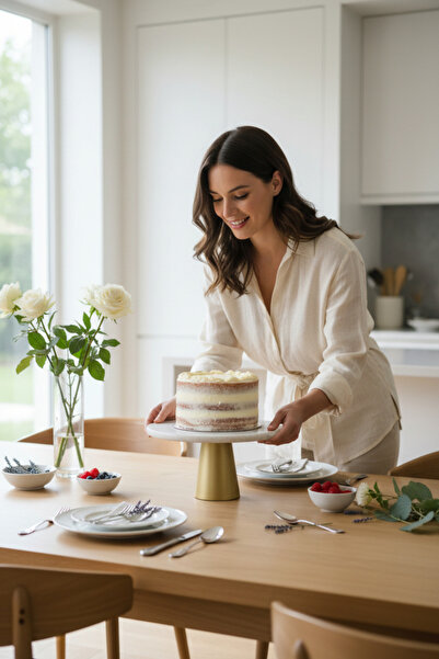Akayev Travertine 25 cm Matte Gold Conical Footed Presentation Stand