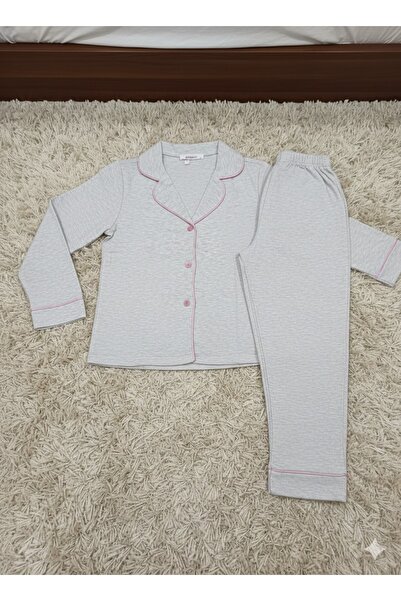 White Velvet Long Sleeve Modal Cotton Piped Button Women's Grey Pajama Set