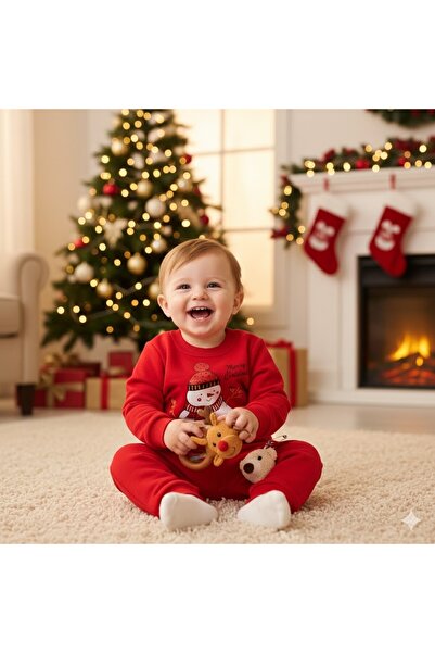 MİNİKO KİDS Baby New Year Christmas Themed Snowman Printed Tracksuit Set