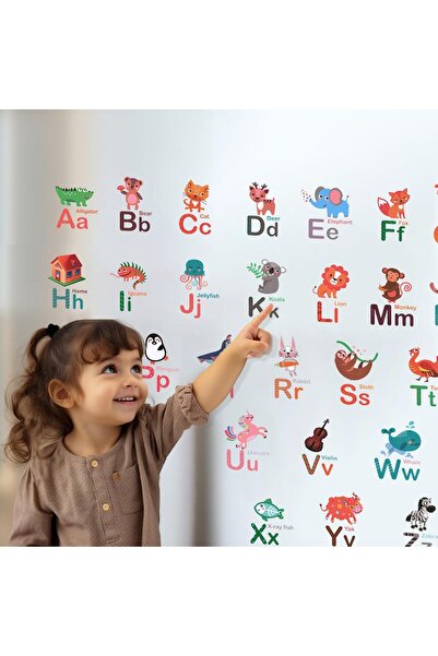 Generic Alphabet animal wall stickers — peel-and-stick alphabet with numbers, educational kids room decor