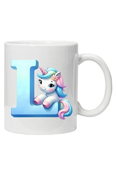 CRD PRINT Personalized Mug with Initial & Unicorn, Letter L, White Ceramic, 330 ml