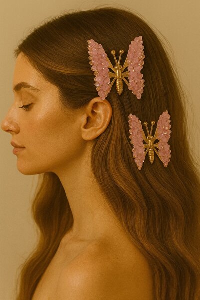 gigigiyim Crystal Stone Patterned Moving Winged Butterfly Hair Clip