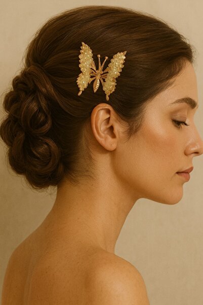 gigigiyim Crystal Stone Patterned Moving Winged Butterfly Hair Clip