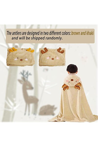 XICEN Toddler Hooded Baby Towel 140×70 cm, Super-Absorbent Soft Bath Blanket (Beige Deer)