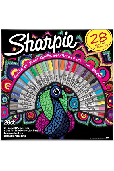 Sharpie Fine Point Permanent Markers, Peacock Edition, 28-Pack, Fine, Multi-Color