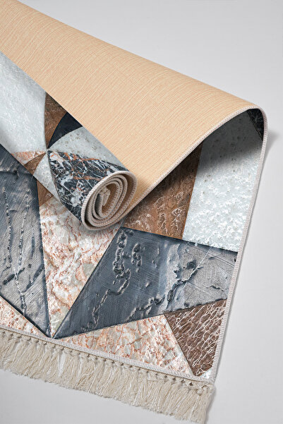 Alanur Home Non-Slip Base Djt Toilet Set Star Leather Fringed Geometric E5028 Colorful