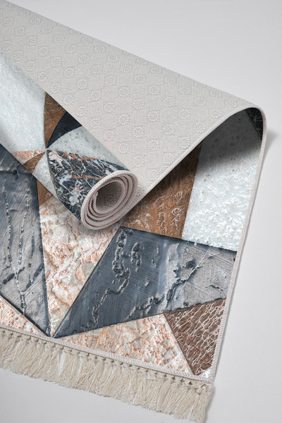 Alanur Home Non-Slip Base Djt Toilet Set Trend Fringed Geometric E5028 Colorful