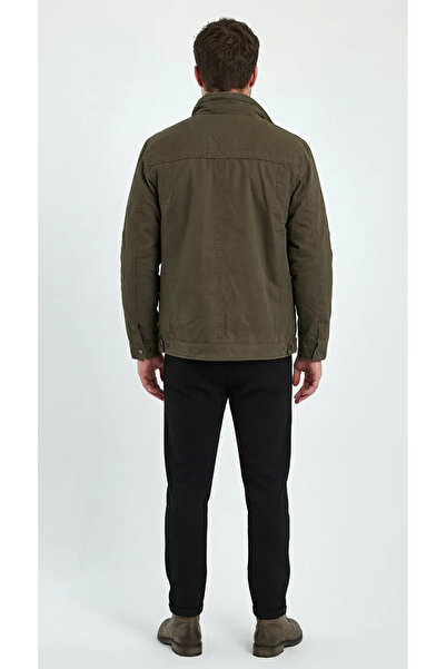 DYNAMO Mock Neck Comfortable Fit Rain Wind Insulated Thick Stylish Linen Gabardine Coat with Fur Inside and Pocket Flap