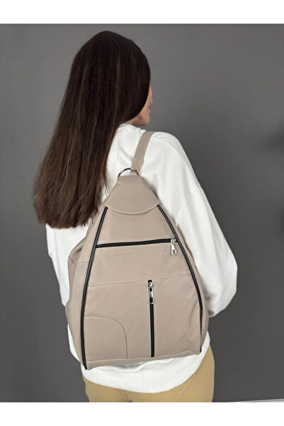 Deribag جلد طبيعي، حقيبة ظهر، لون بيج، 25*36*16 سم