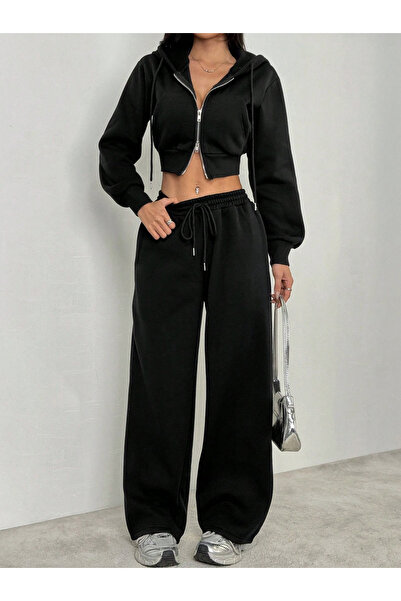 peelter Women's Wide-Leg Winter 2-Thread Ribbed Thick Fleece-Lined Combed Cotton Fabric Sweatpants