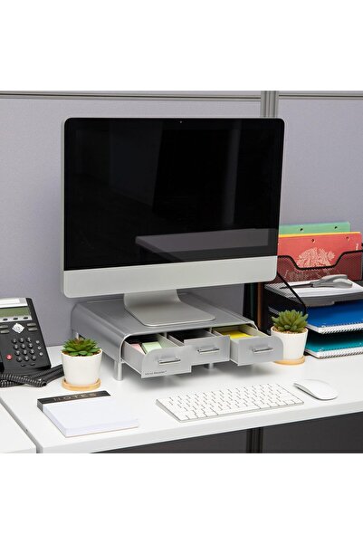 Mind Reader Monitor Riser and Desk Organizer - Silver