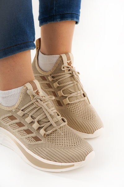 Babetty Unisex Orthopedic Light Sole Striped Detail Lace-Up Knitwear Casual Sports Shoes Breathable