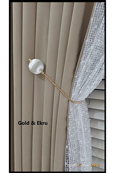 venedik home New Metal Ghost Armrest Mounted on Cornice Gold & Ecru 1 Piece (Easy Installation Without Drilling Walls)