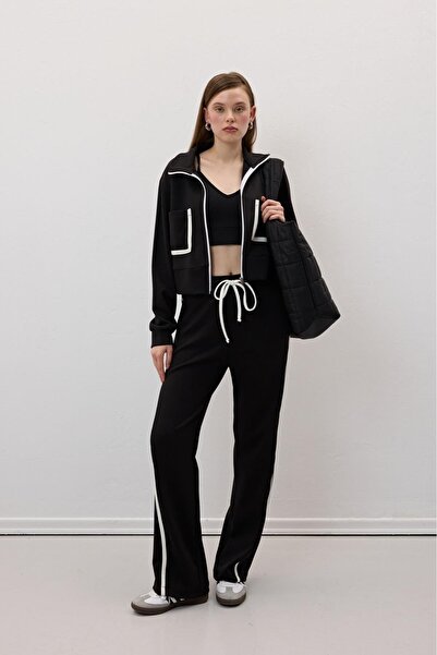 Byelmira Women's Pocket Detailed Zippered Tracksuit Set Black