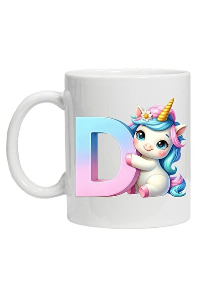 CRD PRINT Personalized Ceramic Mug with Initial & Unicorn - Letter D, White, 330 ml