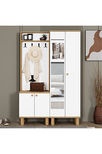 Kalender Dekor İzem-1-3 Bohem Ayaklı Aynalı Ayakkabılık Portmanto Vestiyer