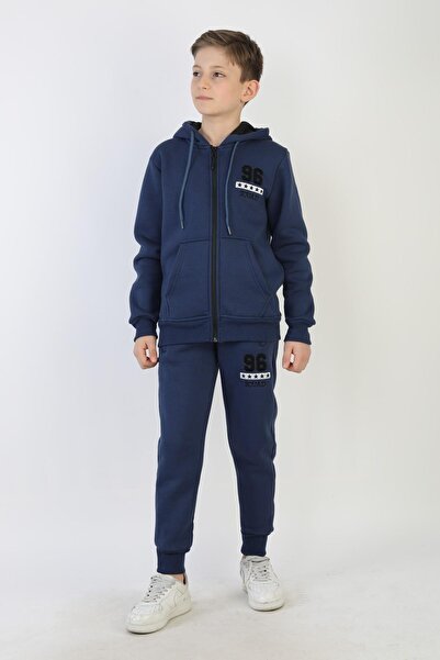 NEW YEAR FİT Three Thread Zippered K Hooded Boy's Suit