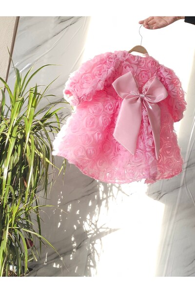 Elwirababyboutiqe 3 boyutlu pembe güllü elbise