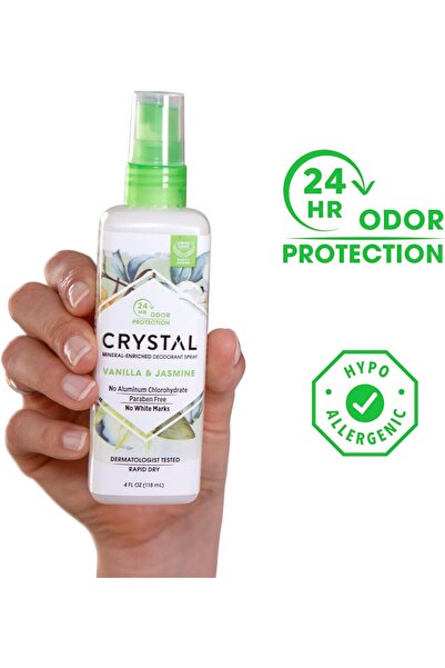 CRYSTAL Essence Mineral Deodorant Spray, Vanilla & Jasmine Scent, 4 fl oz, Unisex