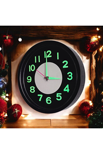 Bahat Phosphorescent Embossed Number Small Children's Room Black Wall Clock Diameter 22 cm