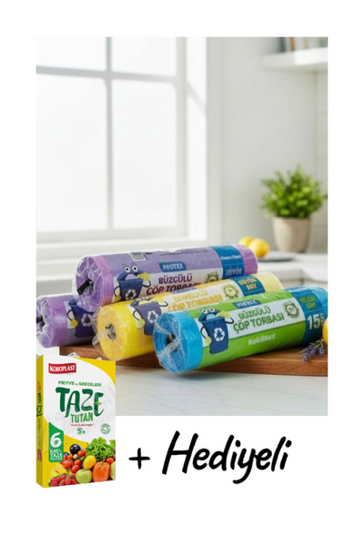 KMS HOME Protex Büzgülü 65x70 Büyük Boy Çöp Poşeti Kokulu (limon,portakal, la...