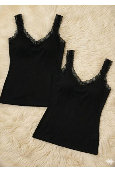 Loule Women's 2-Pack Lace Detailed Cotton Modal Tank Top Set - Soft Texture & Non-Sweat Fabric