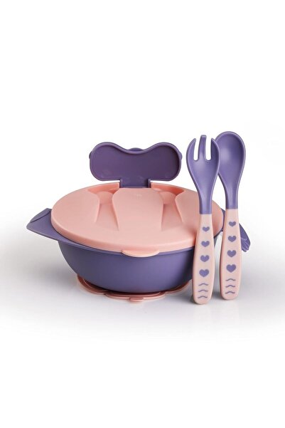 Generic مجموعة تغذية الطفل - وعاء سيليكون مع غطاء، طبق مقسم، ومجموعة ملعقة/شوكة