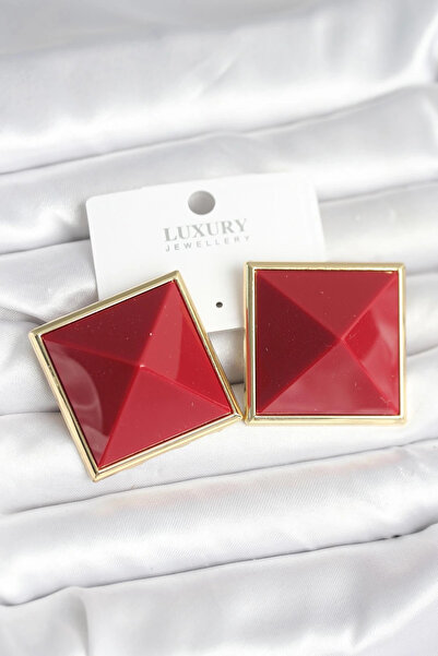 Clariss Brass Gold Color Burgundy Pyramid Model Women's Earrings