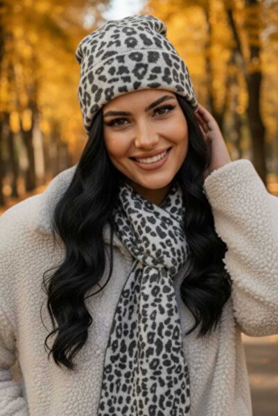 Mood Agenda Women's Premium Leopard Patterned Scarf Beanie Set of 2