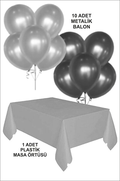 karanca parti süs 1 Adet Gümüş Masa Örtüsü 5 Gümüş 5 Siyah Metalik Balon Doğu...