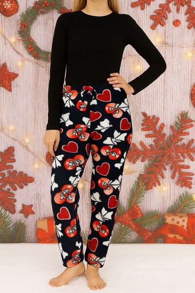 TOSKI Pantalon damă din polar bleumarin cu imprimeu inimoare