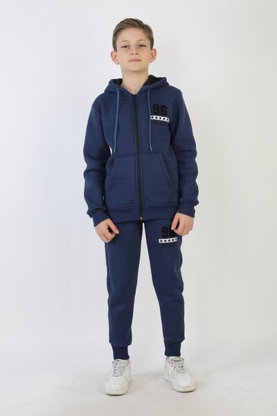 NEW YEAR FİT Three Thread Zippered K Hooded Boy's Suit