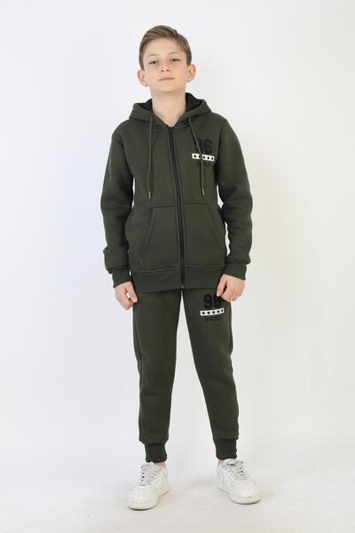 NEW YEAR FİT Three Thread Zippered K Hooded Boy's Suit