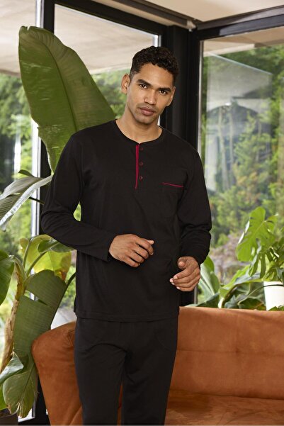 KLY Мъжки комплект пижама с дълъг ръкав и миди яка Four Seasons 9250