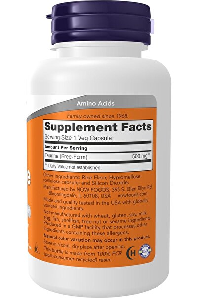 Now Foods Taurine 500 mg, 100 Capsules