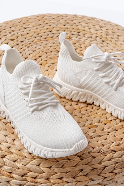 Zerenyus Zri̇n-501 White Lace-Up Comfortable Sole Casual Knitwear Sports Shoes