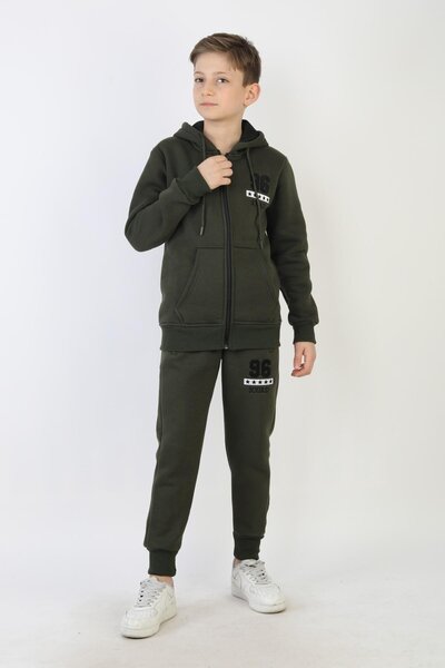 NEW YEAR FİT Three Thread Zippered K Hooded Boy's Suit